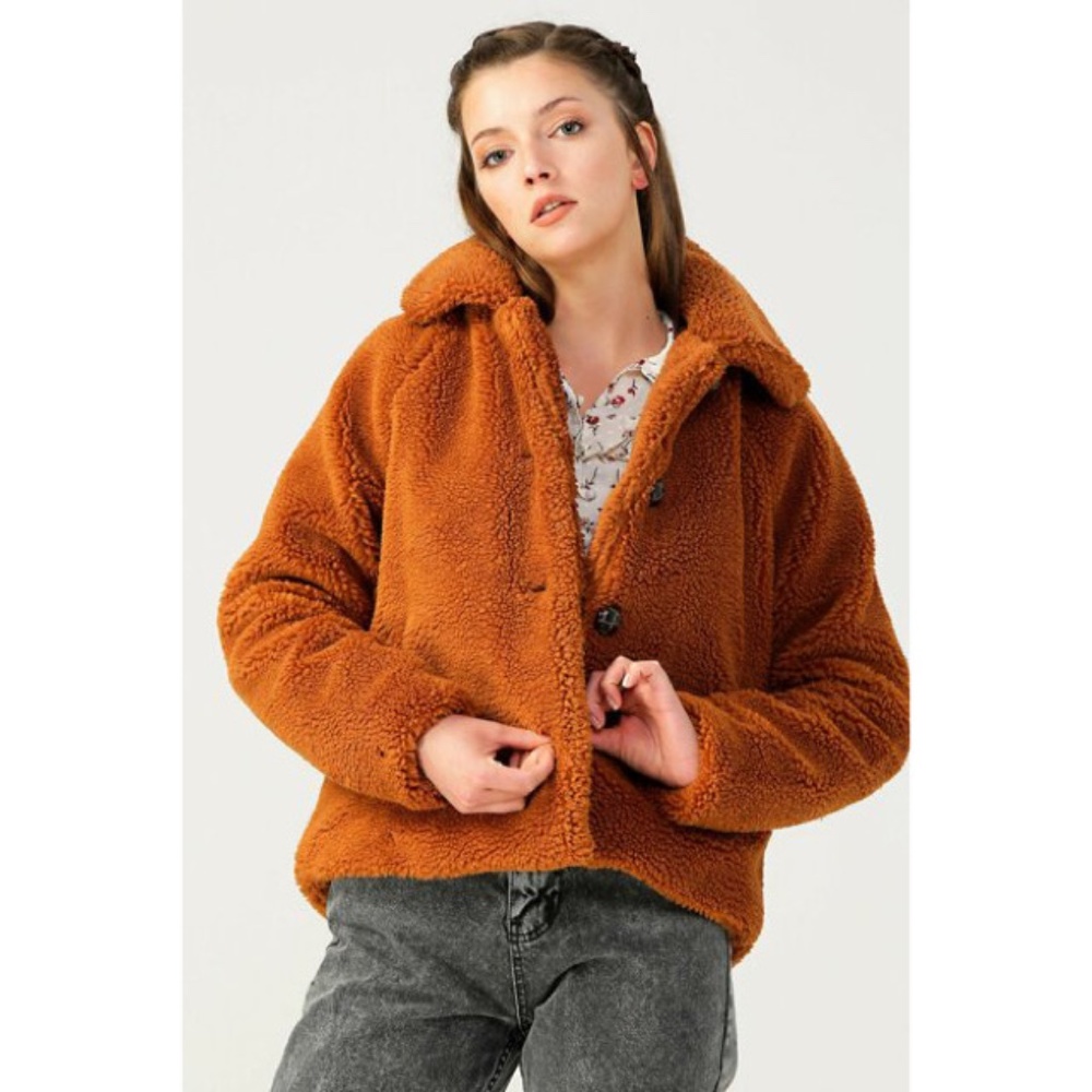 ONLY Women's Brown Buttoned Woolen Coat - Small